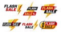 Flash sale. Mega sales lightning badges, best deal lightnings poster and buy only today offer badge vector illustration