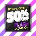 Flash Sale 50% off, poster design template, special offer, vector illustration