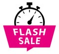 Flash sale. Pink vector icon speech bubble with stopwatch.