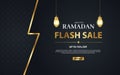 Flash sale Ramadan banner template. This illustration can also be for web banners. Geometry ornament islamic luxury dark blue with