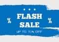 Flash Sale Up To 70% Off. Rectangular discount poster, banner, coupon, flyer. Sketch, grunge, watercolour, paint, splash.