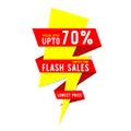 Flash sales limited time special offer up to 70% lowest price with ribbon and thunder , promotion sale , discount , clearance , Royalty Free Stock Photo