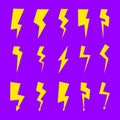 Flash and thunder icons. Isolated lightning bolt sign