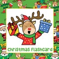 A reindeer brings gifts. Christmas flashcards