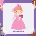 Clipart of cute princess in pink dress holding a bouquet of flower Royalty Free Stock Photo