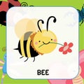 Animal flashcard. Cute insect flashcards for Children. Bugs flashcards cute character. Bee flashcard