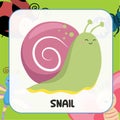 Animal flashcard. Cute insect flashcards for Children. Bugs flashcards cute character. Snail flashcard