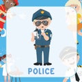 Colorful flashcard kidsÃ¢â¬â¢ profession dream. a cute police officer writes a speeding ticket. Royalty Free Stock Photo