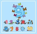 Flashcard design for number nine with butterflies