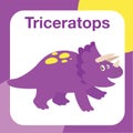 cute dinosaur flashcard for toddlers. triceratops cute design flashcard. Introducing the ancient animal to kids