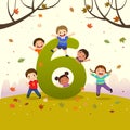 Flashcard for kindergarten and preschool learning to counting number 6 with a number of kids