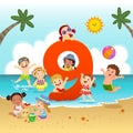 Flashcard for kindergarten and preschool learning to counting number 9 with a number of kids