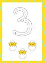Easter flashcard how to write number three. Worksheet for kids Royalty Free Stock Photo