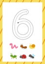 Cute flashcard how to write number 6. Worksheet for kids.