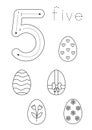 Flashcard number five. Preschool worksheet. Easter worksheet Royalty Free Stock Photo