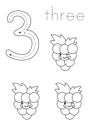 Flashcard number 3. Preschool worksheet. Black and white fruits. Royalty Free Stock Photo