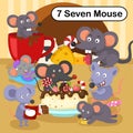 Flashcard number seven with 7 mouse learning for kid