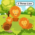 Flashcard number three with 3 lion learning for kid