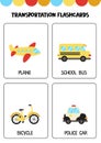 Cute cartoon transportation means with names. Flashcards for children.