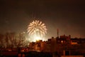 Festive fireworks over residential buildings New Year Eve Varna Bulgaria Royalty Free Stock Photo