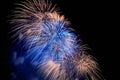 Flashes of fireworks of blue and gold color Royalty Free Stock Photo