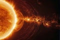 Flashes, storms on the Sun in space. Solar flares is a sudden flash of increased brightness on the Sun Royalty Free Stock Photo