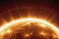 Flashes, storms on the Sun in space. Solar flares is a sudden flash of increased brightness on the Sun Royalty Free Stock Photo