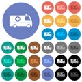 Flashing ambulance car side view round flat multi colored icons
