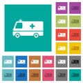 Flashing ambulance car side view square flat multi colored icons