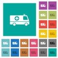 Flashing ambulance car side view square flat multi colored icons