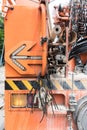 Flashing arrow on the back of old electrical service truck. Royalty Free Stock Photo