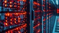 Server room blinking red lights showing big data processing Royalty Free Stock Photo