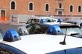 flashing sirens of the Italian police car in the checkpoint Royalty Free Stock Photo