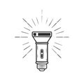 Flashlight beam light vintage style vector drawing isolated illustration Royalty Free Stock Photo