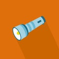 Hand flashlight with yellow bulb. Vector illustration Royalty Free Stock Photo