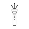 The flashlight icon. A contour image of a hand-held flashlight with a symbolic image of light rays. Royalty Free Stock Photo