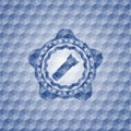 Flashlight icon inside blue emblem or badge with geometric pattern background