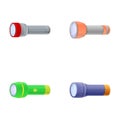 Flashlight icons set cartoon vector. Different pocket flashlight