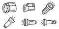 Flashlight icons set, outline style