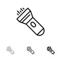 Flashlight, Light, Torch, Flash Bold and thin black line icon set