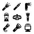 Flashlight and portable lighting devices solid glyph icon set Royalty Free Stock Photo