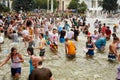 Flashmob Big Water Battle near Fountain Royalty Free Stock Photo