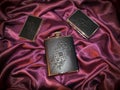 Flask and cases for cigarettes Royalty Free Stock Photo