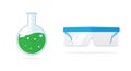 Flask for chemical lab icon vector or glasses goggles safety for eyes protect flat cartoon illustration isolated on white