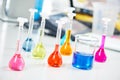 Flask in chemistry pharmacy research laboratory Royalty Free Stock Photo