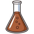 Flask Containing Brown Liquid with Bubbles - Laboratory, Experiment, Research Royalty Free Stock Photo
