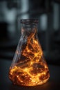 Flask with glowing liquid: chemical reaction, magic potion, or science experiment Royalty Free Stock Photo