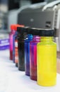 Flask of inks for printer Royalty Free Stock Photo