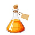 Flask with orange liquid. Vector illustration.