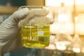 Flask in scientist hand with Test tubes Royalty Free Stock Photo